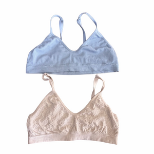 Basic + Women’s Lace and Ribbed Bralette Set in Cream and Blue